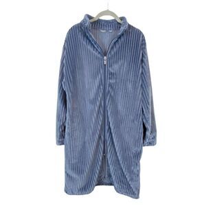 Amari Robe House Coat Womens Blue Zip Front Soft Knee Length Lounging One Size